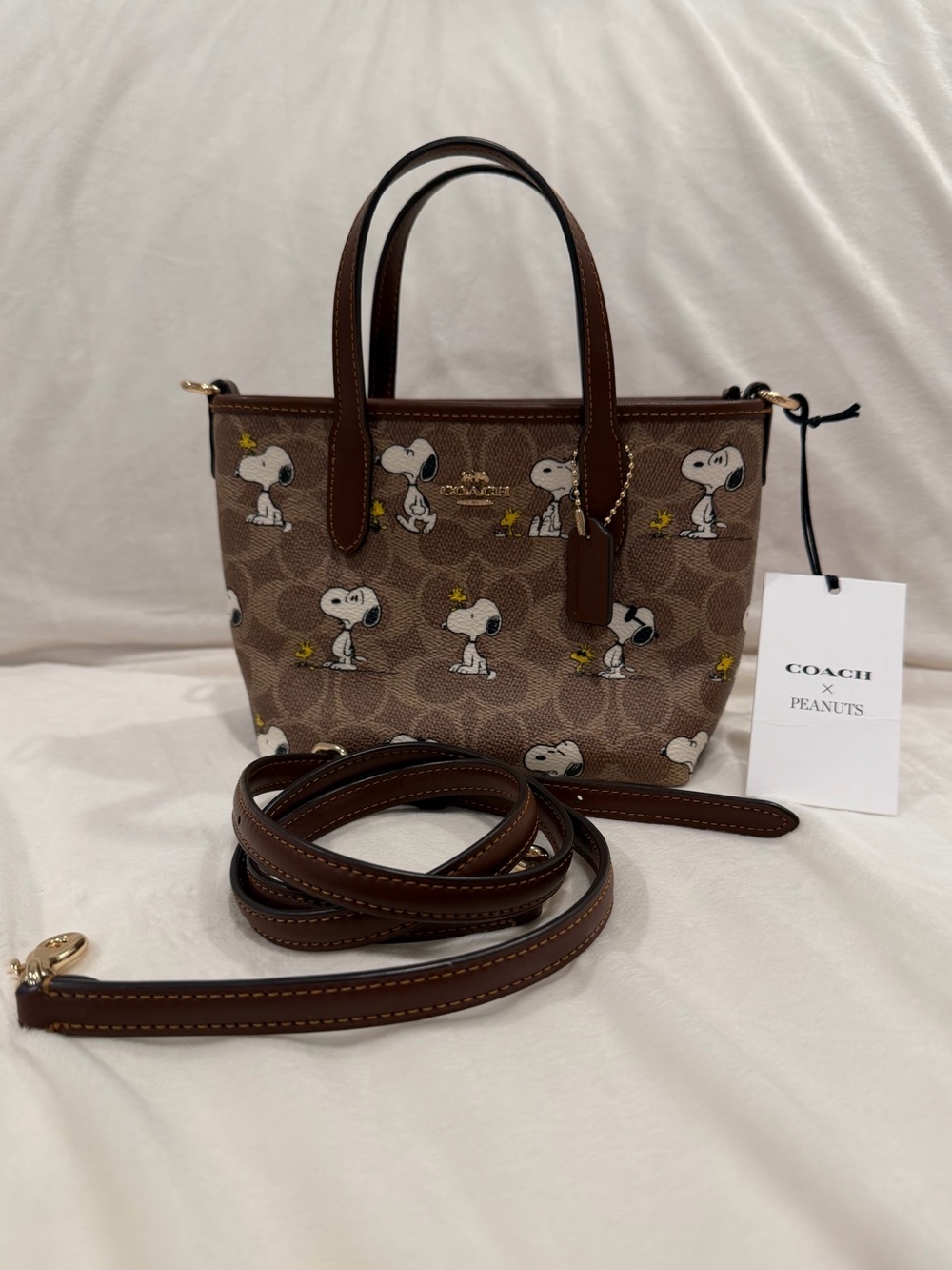 Coach X Peanuts City Mini Tote Bag In Signature Canvas With Snoopy Print
